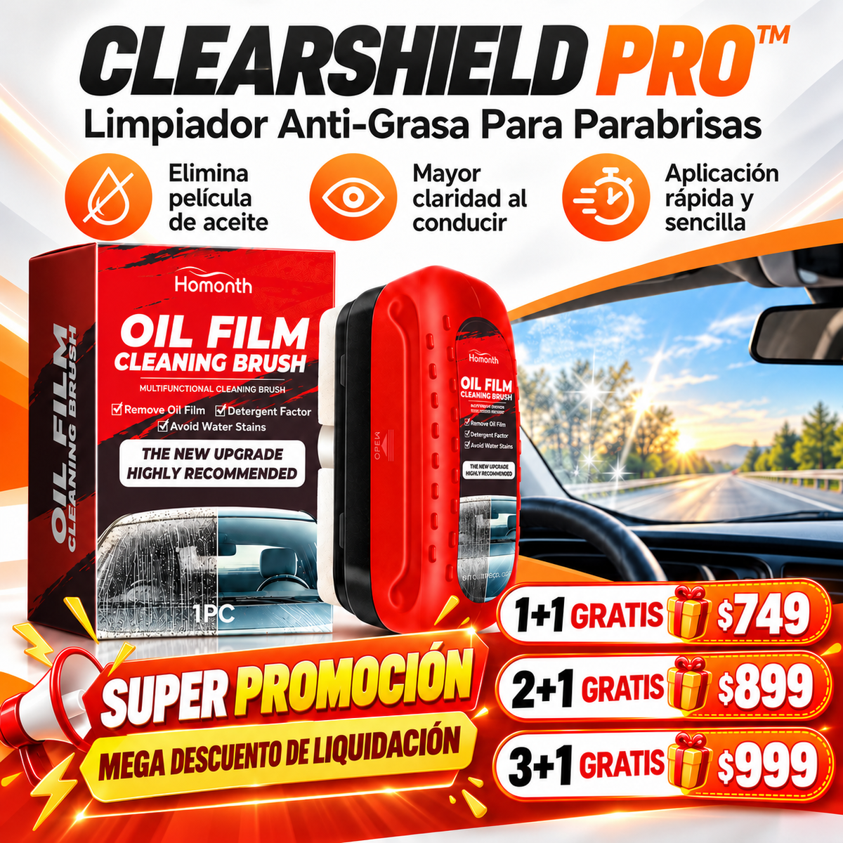 CLEARSHIELD PRO™ | Limpiador Anti-Grasa Para Parabrisas