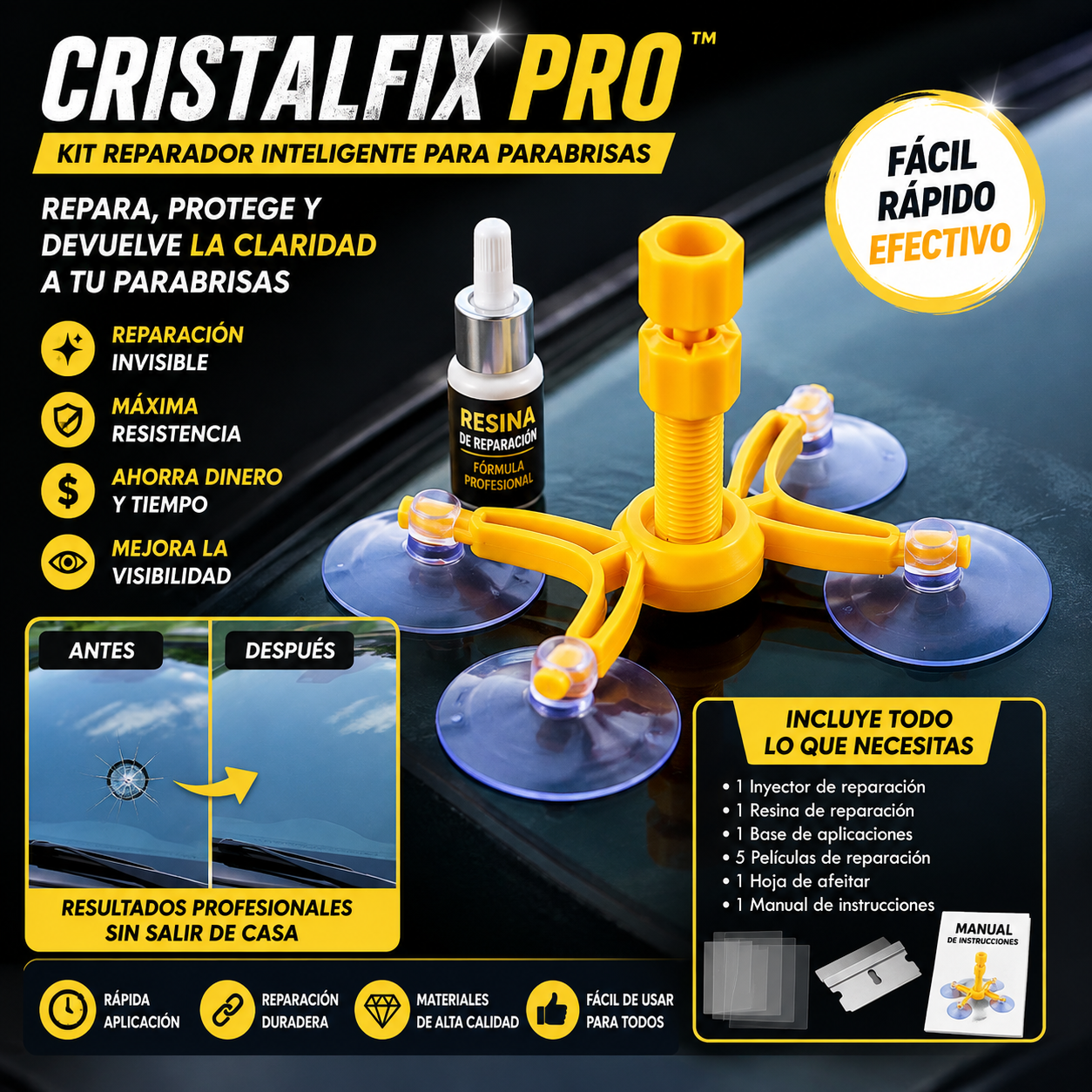 CRISTALFIX PRO™│Kit Reparador Inteligente De Parabrisas