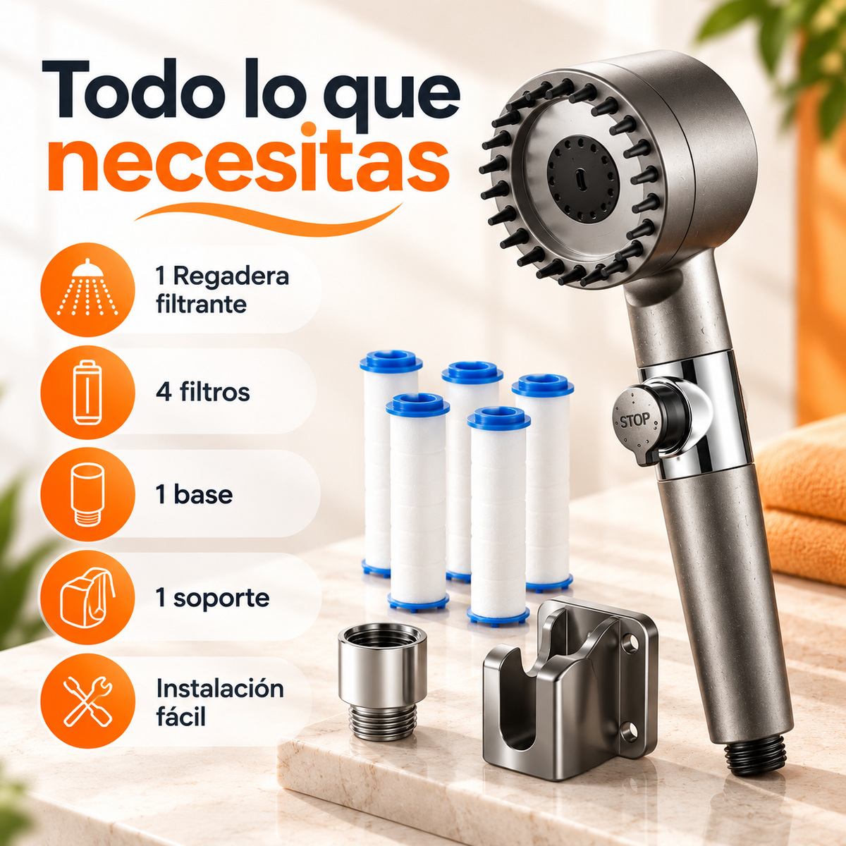 AQUAPURE SPA™ | Regadera Filtrante 3 en 1