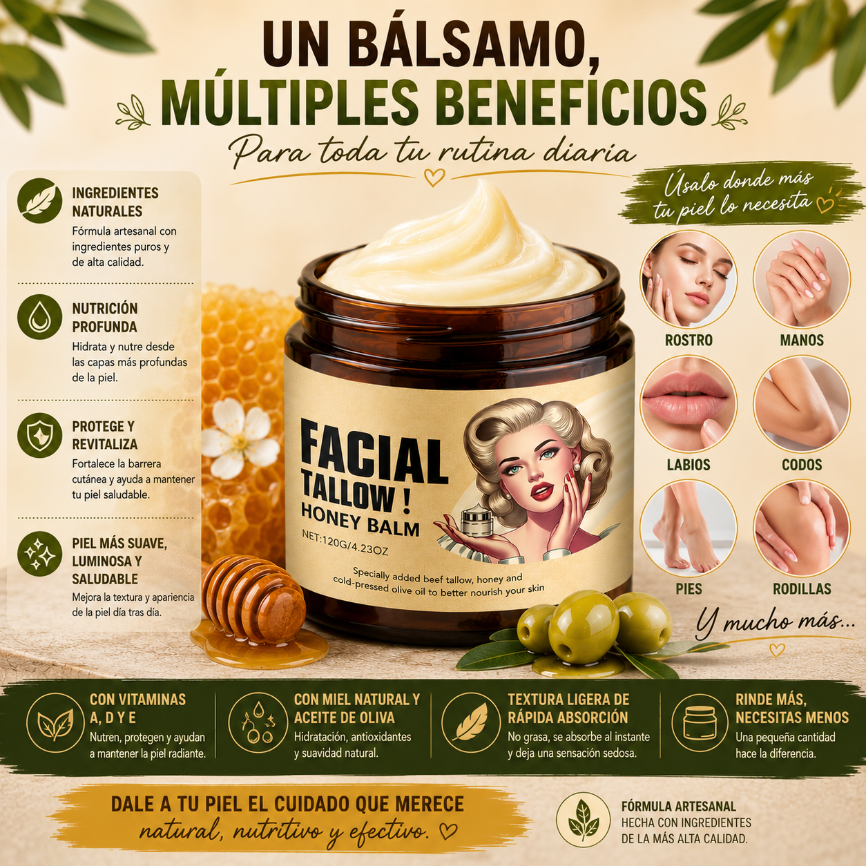 TALLOW HONEY GLOW™ | Bálsamo Nutritivo Facial & Corporal