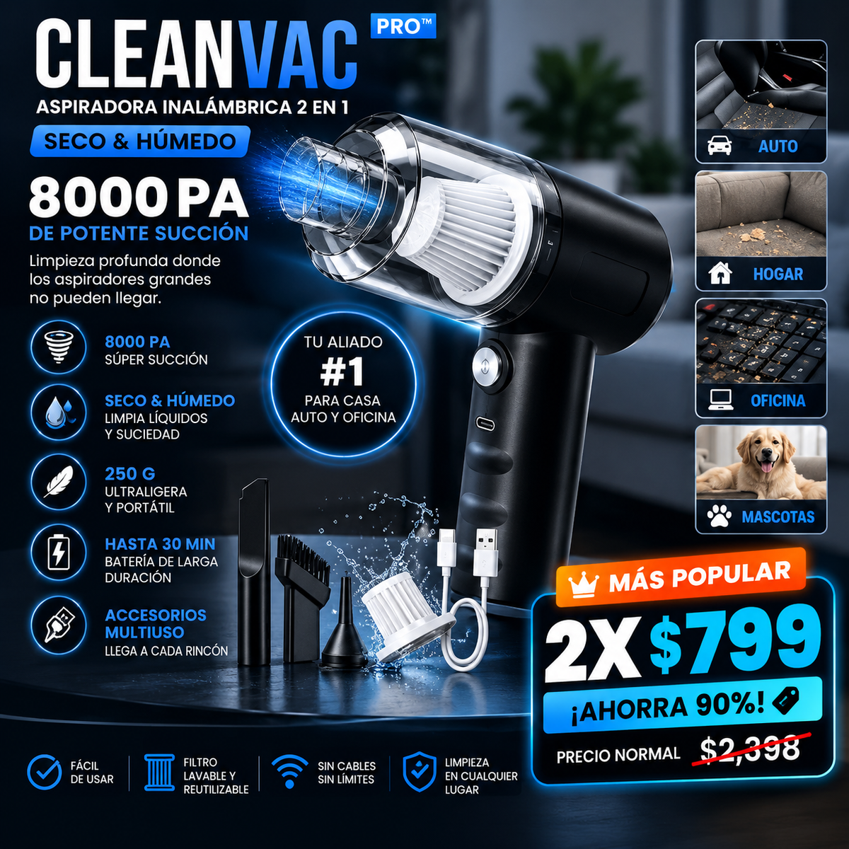 CLEANVAC PRO™│Aspiradora Portátil